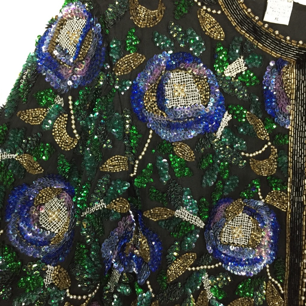 80’s Vintage beaded/sequin silk jacket - Picture 4 of 11